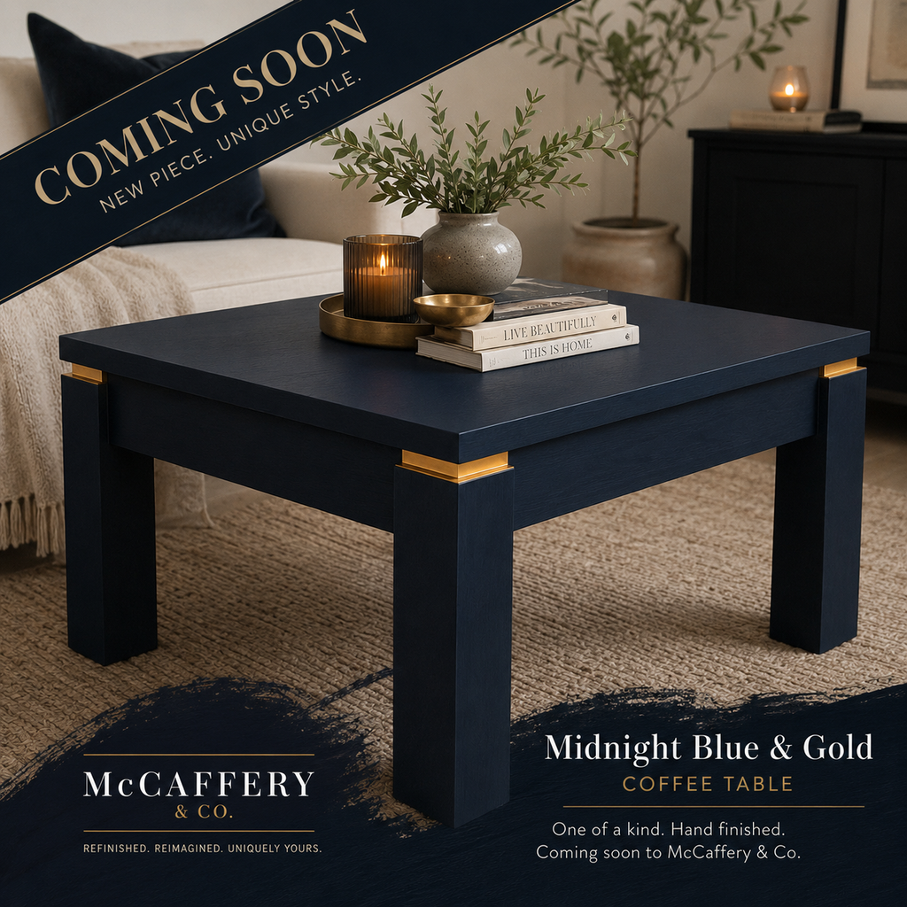 The Mayfair | Hand Painted Midnight Blue Coffee Table with Gold Accents